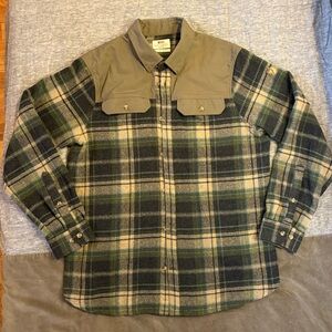 Fjallraven Granit Green Plaid Wool Blend Long Sleeve Button Up